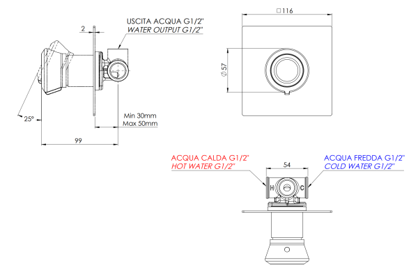 Смеситель для душа Remer Element ET30QRP, медь брашированная