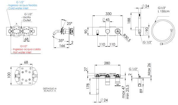 Смеситель для ванны Remer Chrono CH53D2