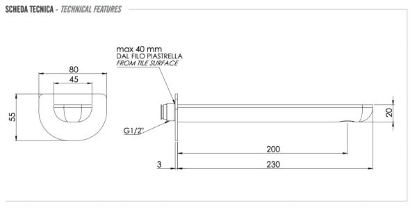 Излив настенный 23 см Remer Infinity 91IL