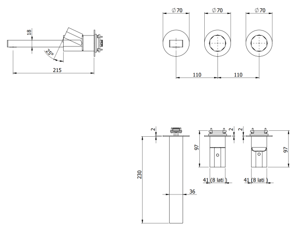 Смеситель для ванны Remer Ottagono ON54D3PWBGM, оружейная сталь PVD