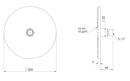 Верхний душ 20 см с шарнирным соединением Remer 359MM20XVX, сталь