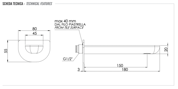 Излив настенный 18 см Remer Infinity 91IXV, сталь
