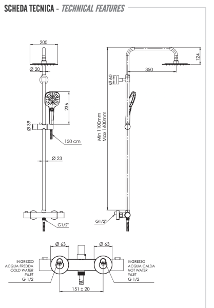 Душевая система термостатическая Remer EQ32A8CPUFD25