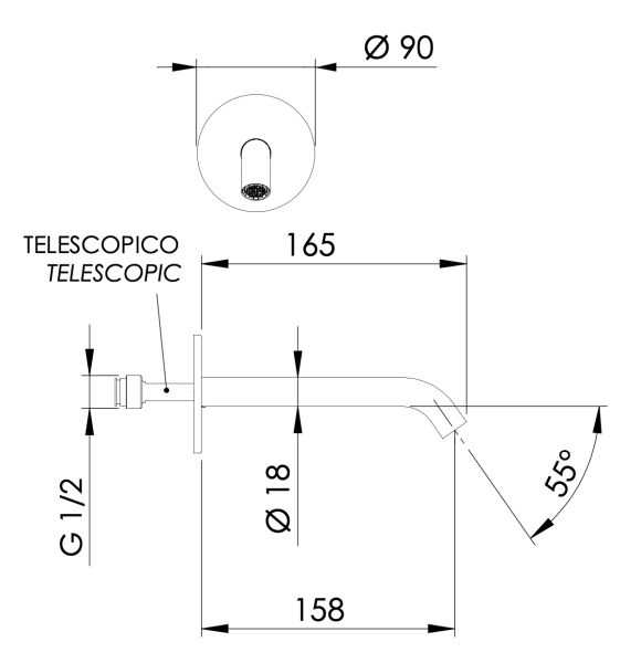 Излив настенный 16 см Daniel Tokyo TK4704B15, чёрный матовый
