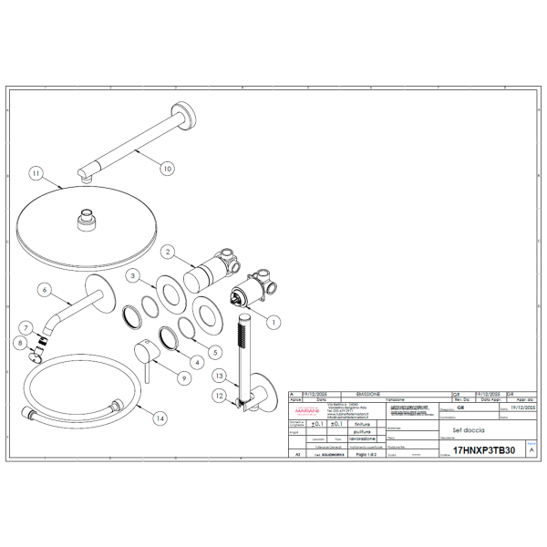 Душевая система Mariani Next B2217HNXP3TB30, золото брашированное