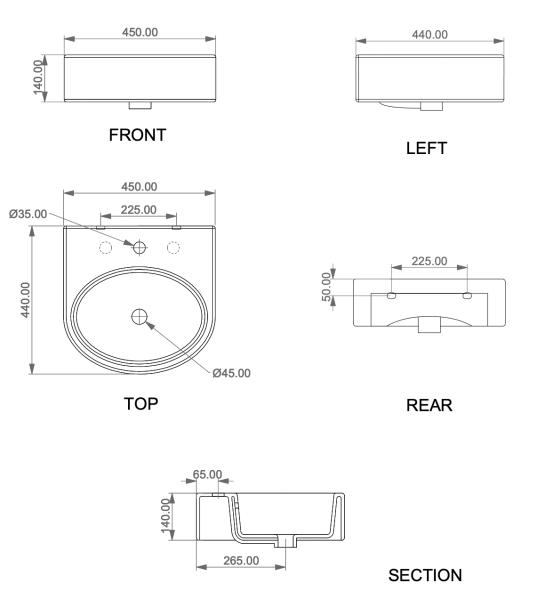 Раковина подвесная 45х44 см GSG Ceramic Design Like LKLAVBW45019, дымчатый