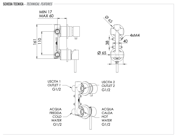 Смеситель для душа Remer X Style INOX SSX92P, нержавеющая сталь