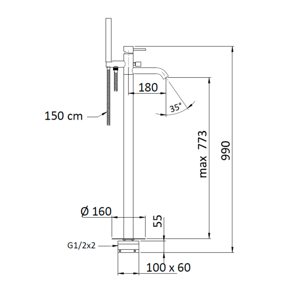 Смеситель для ванны Mariani Next A1621ANX, нержавеющая сталь
