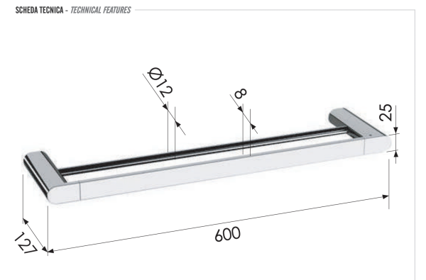 Полотенцедержатель двойной 60 см Remer Lounge LN33XV, сталь