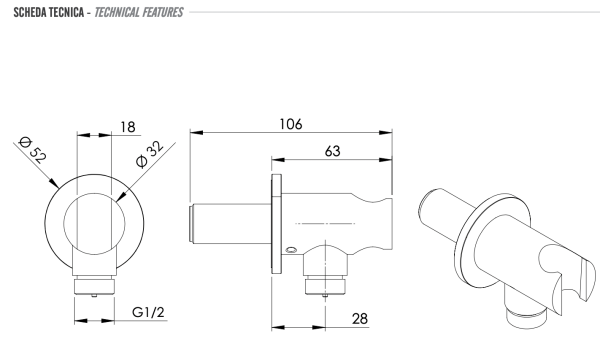 Держатель ручного душа с подключением шланга Remer INOX SS337M, нержавеющая сталь