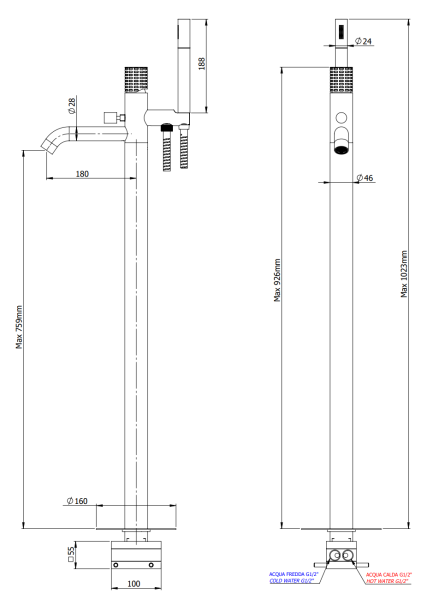 Смеситель для ванны Remer Celebrity CEC08NO, черный матовый