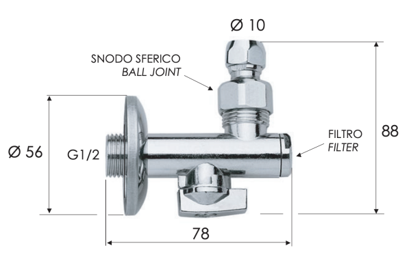 Запорный вентиль с фильтром 1/2*10 Remer 123SN1210