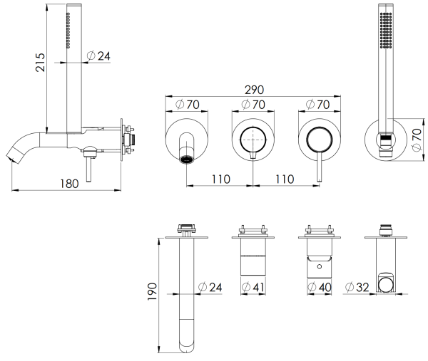 Смеситель для ванны Remer X Style X53D2PWBRP, медь брашированная