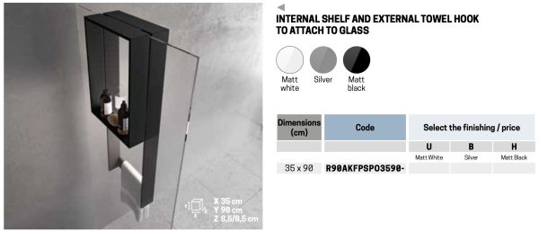 Полка с полотенцедержателем 35х90 см Novellini Frame R90AKFPSPO3590-H, цвет Black Matt