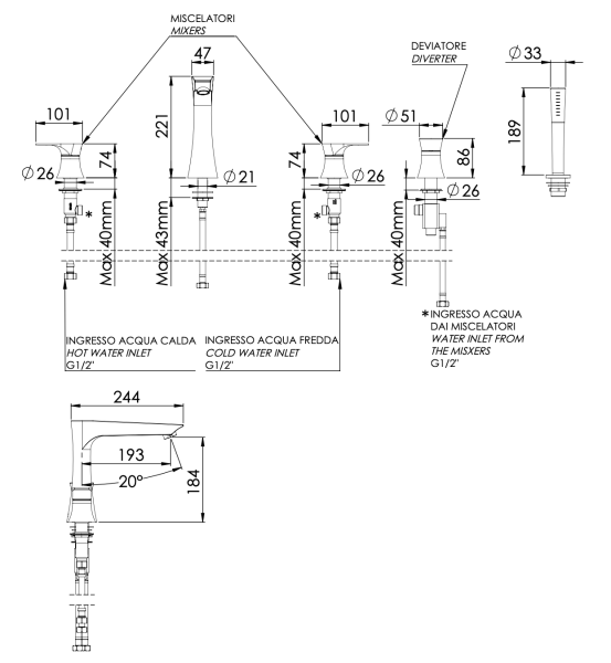 Смеситель для ванны Daniel Diva DV449115, чёрный матовый