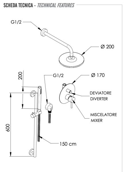 Комплект: Душевая система Remer X Style X09S01EC20