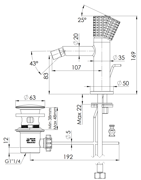 Смеситель для биде Remer Celebrity CEC20RP, медь брашированная