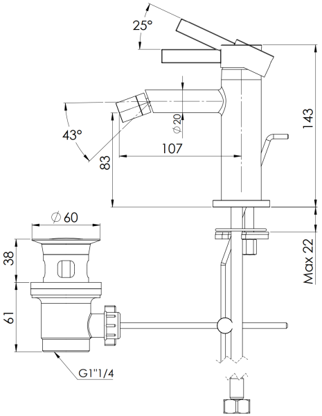Смеситель для биде Remer Metrica MC20GP, золото глянцевое PVD