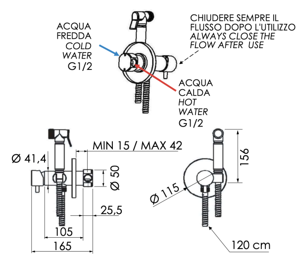Гигиенический душ со смесителем Remer Minimal N65NO, черный матовый