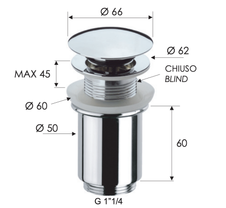 Донный клапан без перелива 1”1/4 Remer 904CC114BO, белый матовый
