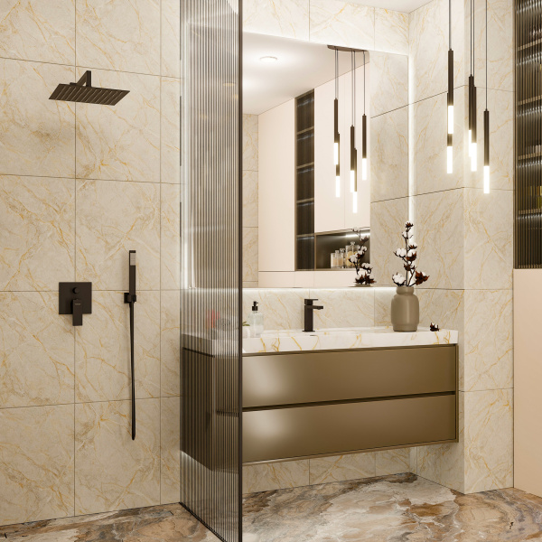 Верхний душ 30х30 см с кронштейном 30 см Mariani B1415Q0500, черный матовый