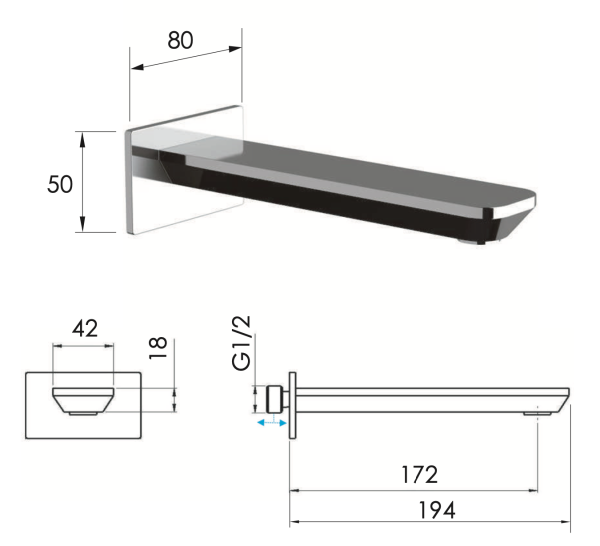 Излив настенный 19 см Daniel Tiara TA470415, чёрный матовый
