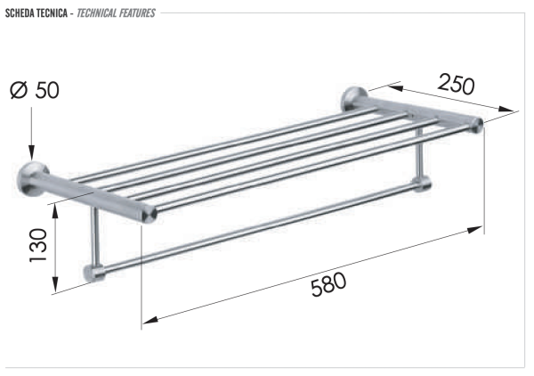 Полка 60 см Remer Minimal INOX Mi70INOXCR, нержавеющая сталь