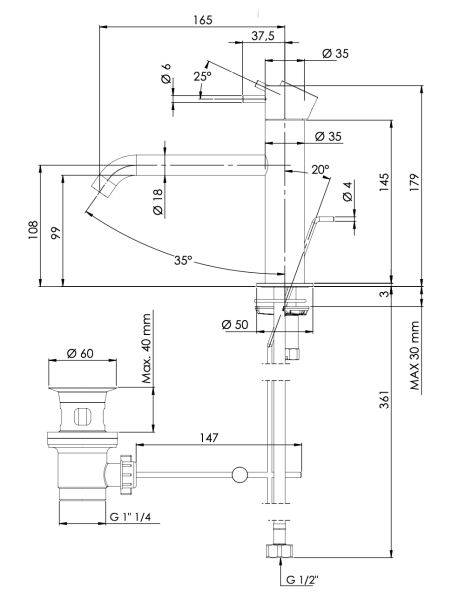 Смеситель для раковины Daniel Tokyo TK605XDP, золото брашированное