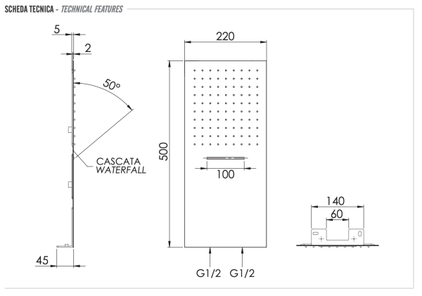 Верхний душ настенный 50x25 см Remer 350UFCAX