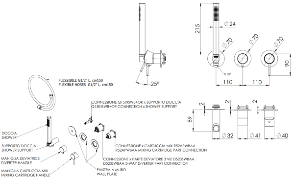 Смеситель для душа Remer X Style X97D3PWBRP, медь брашированная