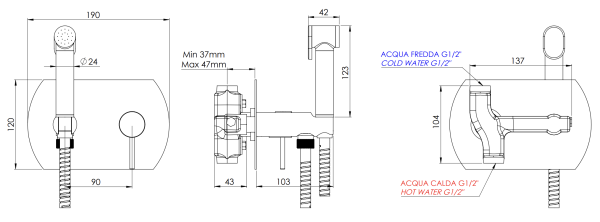 Гигиенический душ со смесителем Remer Minimal N60W