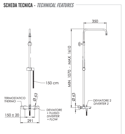 Душевая система термостатическая с изливом Remer Elegance EQ34ASSDCH, шампань брашированная PVD