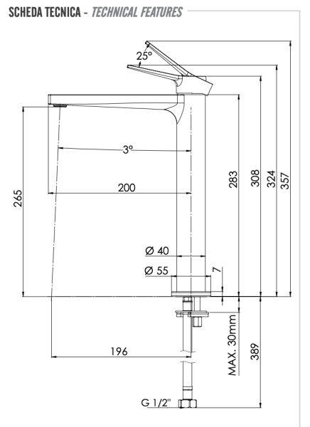 Смеситель для раковины Remer Slash SL11LDO, золото глянцевое