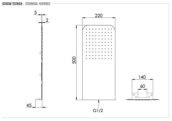 Верхний душ настенный 50x25 см Remer 350UFDX