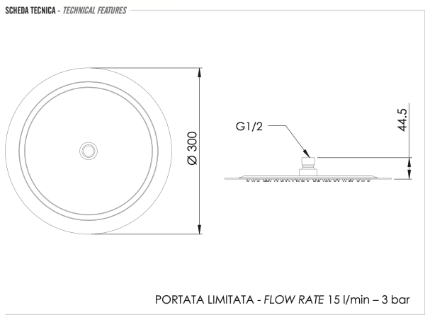 Верхний душ с шарнирным соединением 30 см Remer 357UFM30NOX, черный матовый