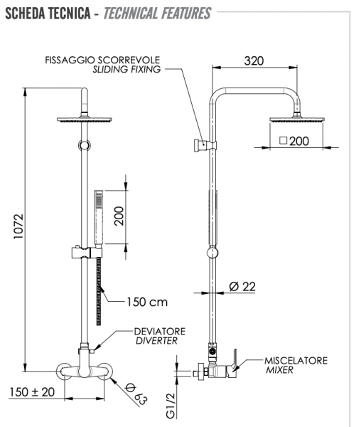 Душевая система Remer Energy EY37X7SS9SSCFP, черный брашированный хром