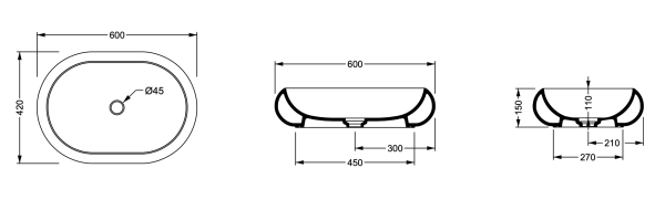 Раковина накладная 60x42 см GSG Ceramic Design Petra PELAV60013, пергамон глянцевый
