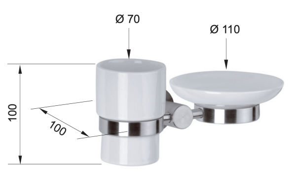 Стакан с мыльницей Remer Minimal INOX Mi17INOXCR, нержавеющая сталь