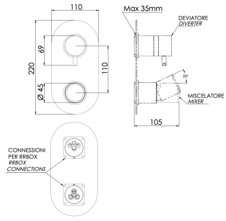 Смеситель для душа Daniel Trilogy TG612D3KBDP, золото брашированное