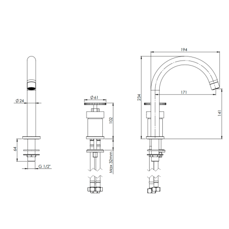 Смеситель для раковины Remer Chrono CH57CFP, черный брашированный хром