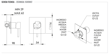Смеситель для душа Remer X Style X30QBG, золото брашированное