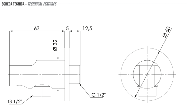 Держатель ручного душа с подключением шланга Remer 337MRP, медь брашированная