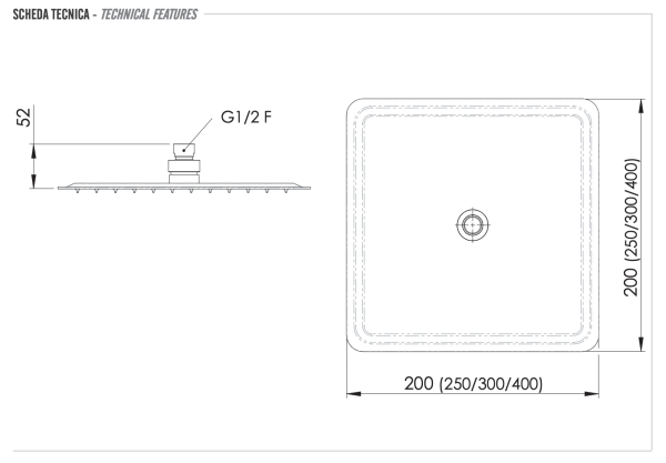 Верхний душ с шарнирным соединением 30 см Remer 357UFD30X