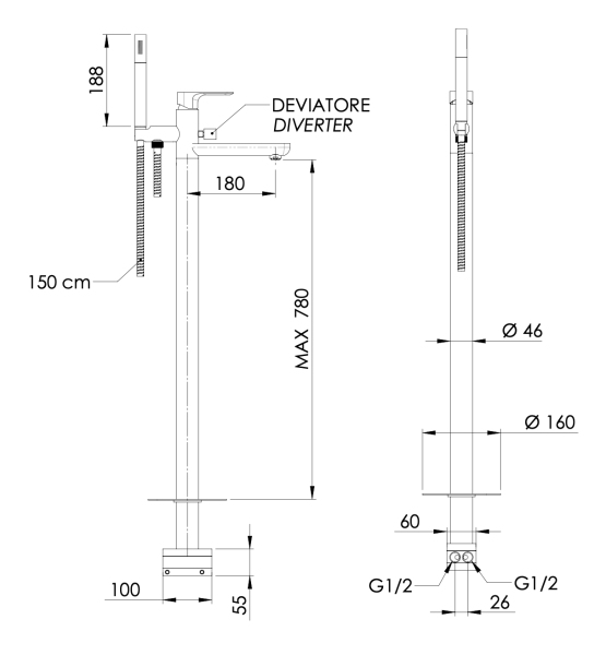 Смеситель для ванны Daniel Tiara TA678DP, золото брашированное