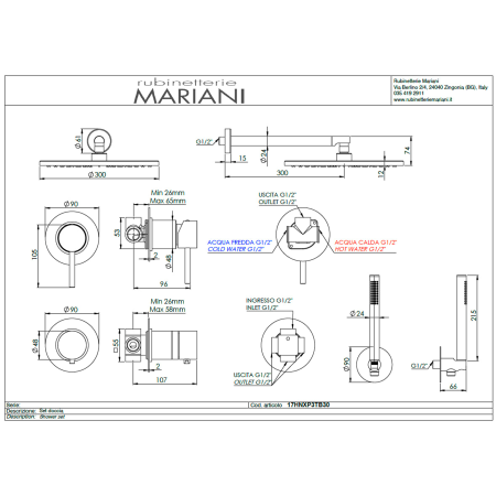 Душевая система Mariani Next B2217HNXP3TB30, золото брашированное