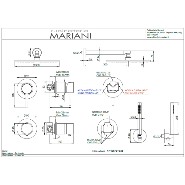 Душевая система Mariani Next B2217HNXP3TB30, золото брашированное