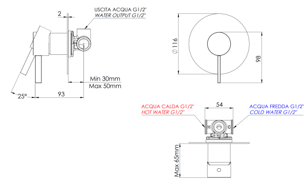 Смеситель для душа Remer Metrica MC30LHS, латунь брашированная PVD