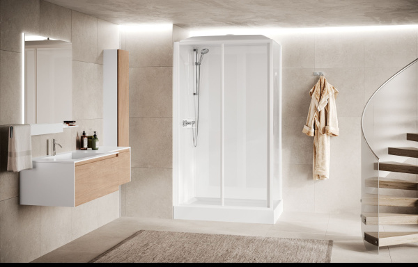 Душевая кабина 120х80x226 см, Standard с крышей, термостат, стекла прозрачные, цвет белый глянцевый Novellini Media Glass CM01R2P120TF-1AA