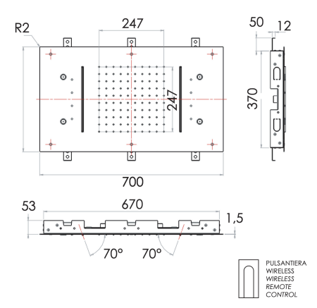 Верхний душ потолочный с подсветкой 70x40 см Remer 357RR7040N2CWDO, золото глянцевое