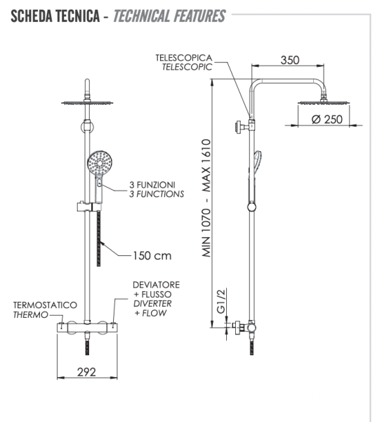 Душевая система термостатическая Remer EQ32A8MPUFM25G